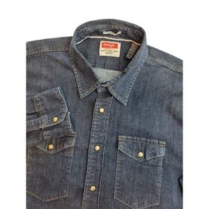 Wrangler Mens Denim Button Up Shirt Long Sleeve Indigo XL Tall Trucker Western